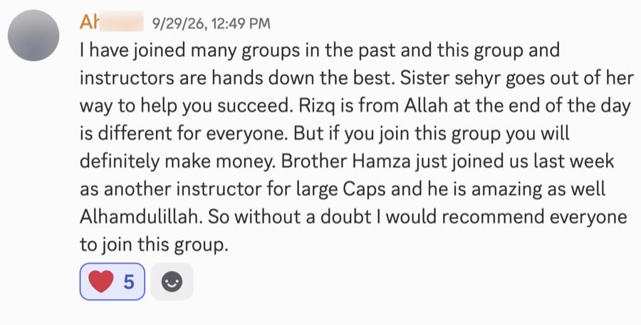 A Sehyr Trades member's message in the Discord