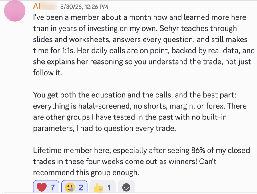A Sehyr Trades member's message in the Discord