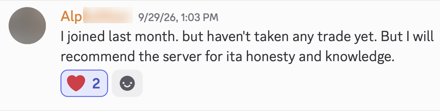A Sehyr Trades member's message in the Discord