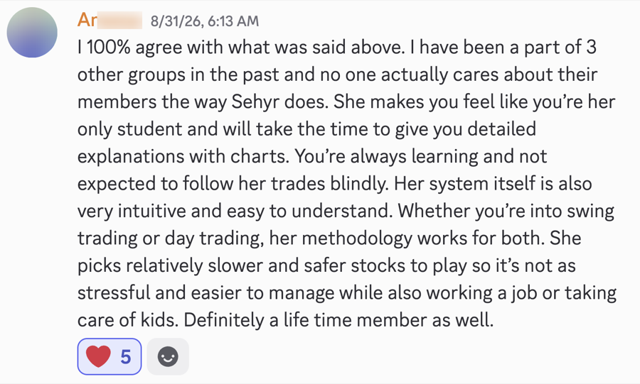 A Sehyr Trades member's message in the Discord
