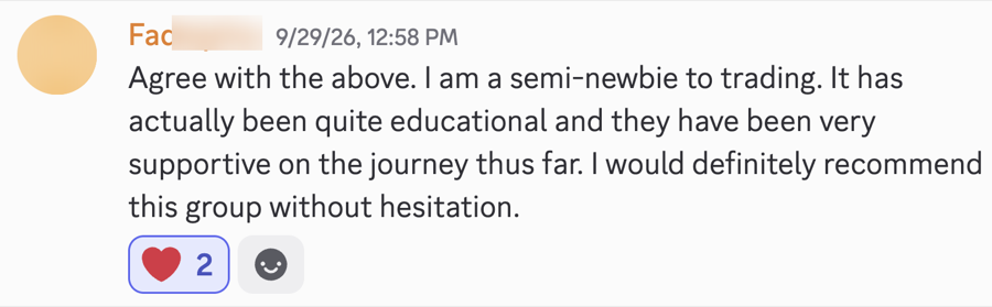 A Sehyr Trades member's message in the Discord