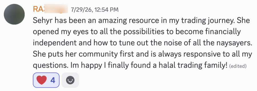 A Sehyr Trades member's message in the Discord